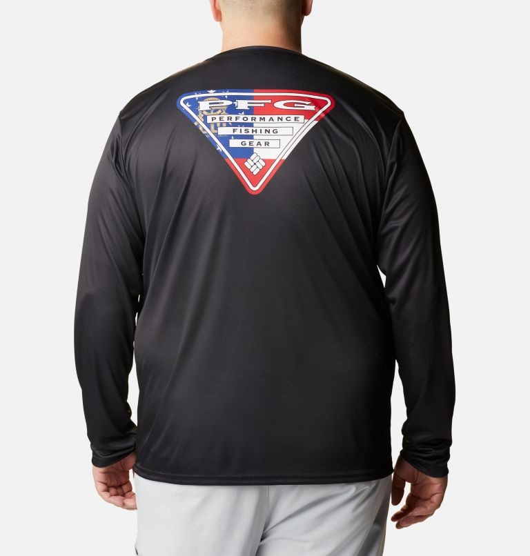 Men's Columbia PFG Terminal Tackle State Triangle Long Sleeve Sweatshirts Black | Plus Size CA-EL136